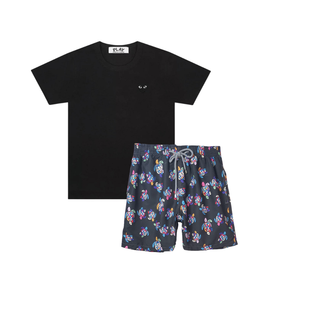 KIT Camiseta Black Emblem CDG + Shorts Vilebrequín Smaller Turtle — foto 1