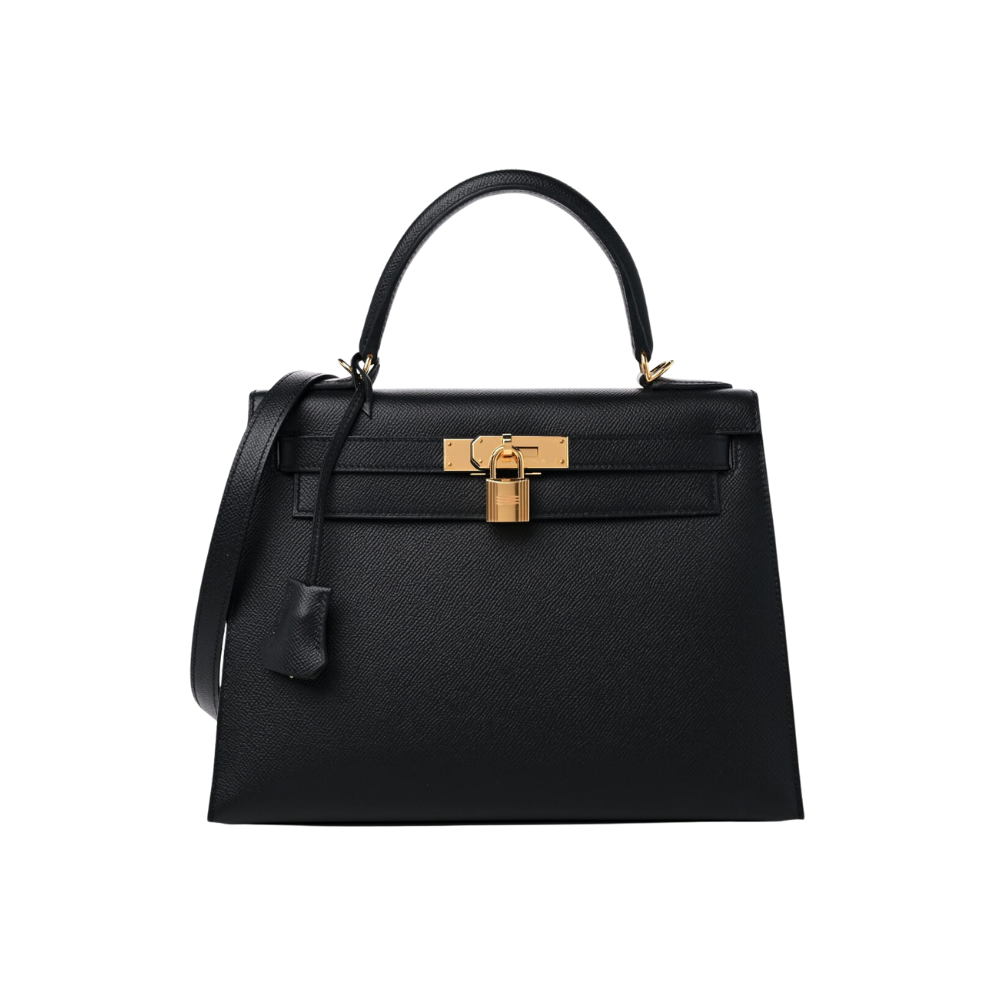 Bolsa Hermès Kelly 28 Aço dourado preta — foto 1