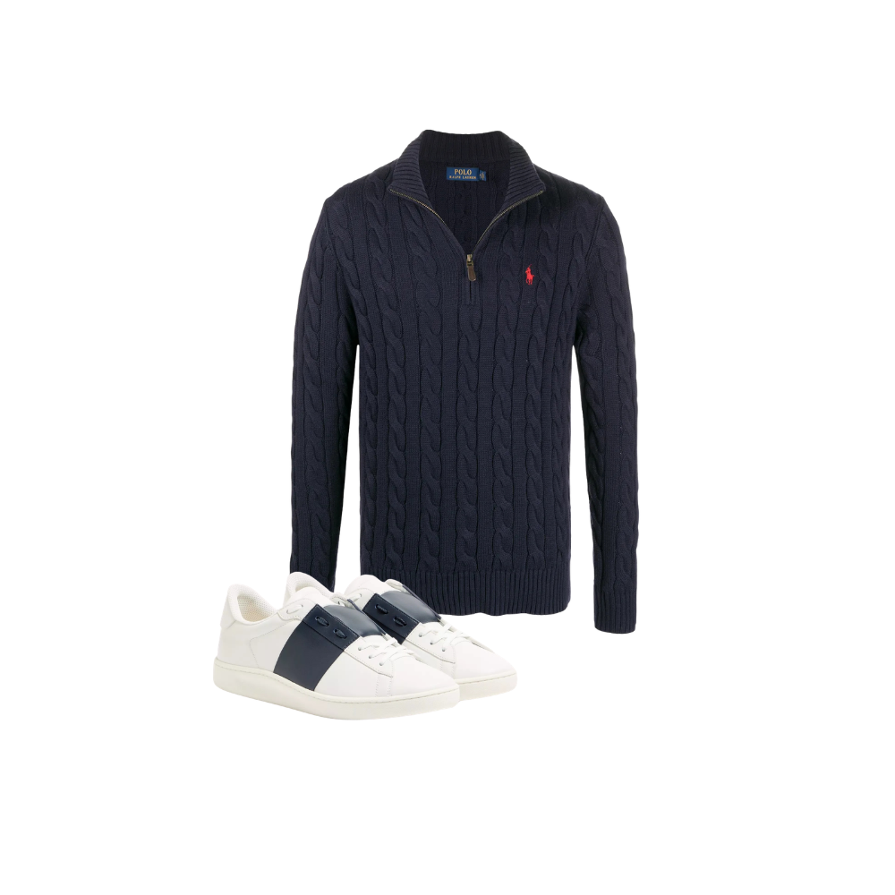 KIT Quartér-Zip Ralph Lauren Navy Blue + Tênis Valentino Garavani Blue — foto 1